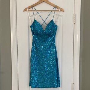Windsor Blue Sequin Embellished Bodycon Mini